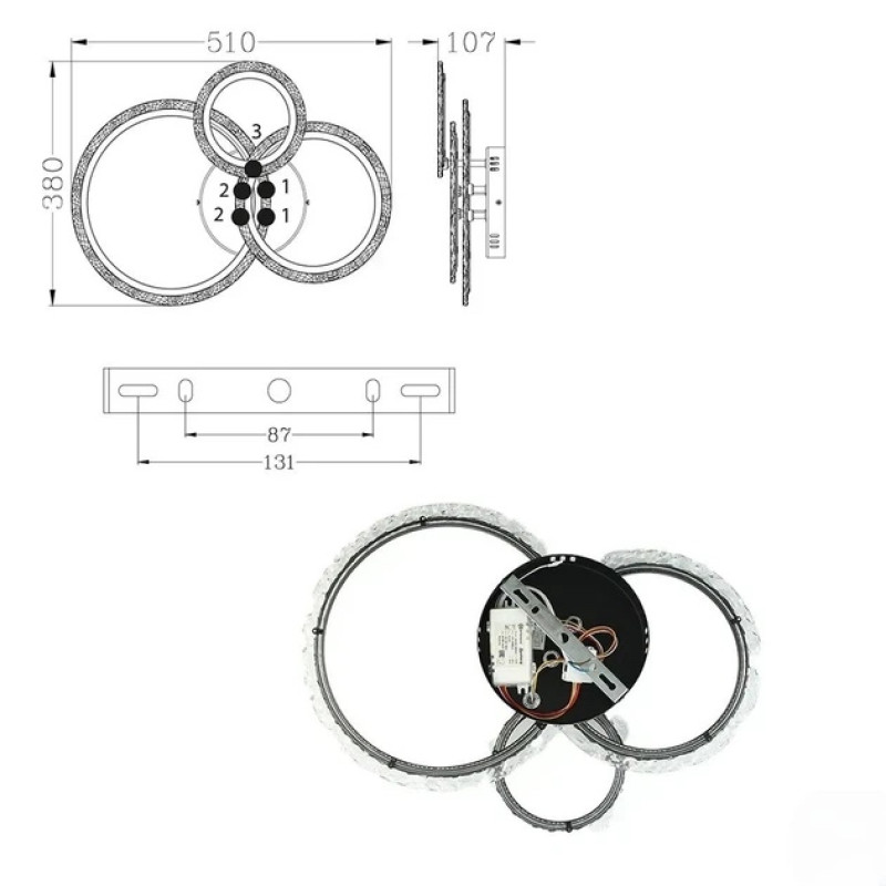 Керована світлодіодна люстра TRIO 70W 3R-SMART-510x380x107-BLACK-220-IP20