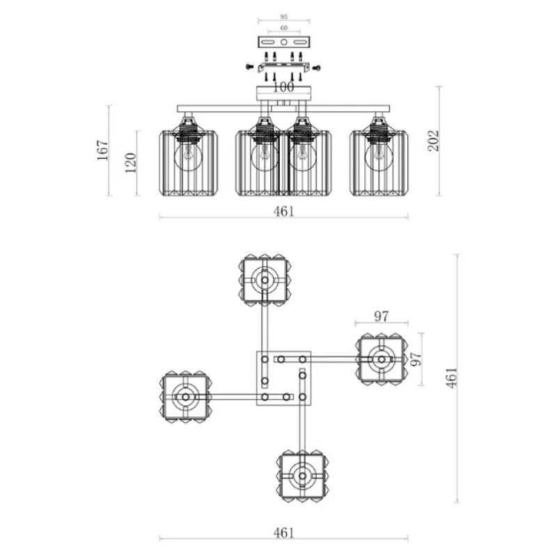 Люстра ROSYNKA 4xE27 4S 461x461x202-WHITE-230-IP20