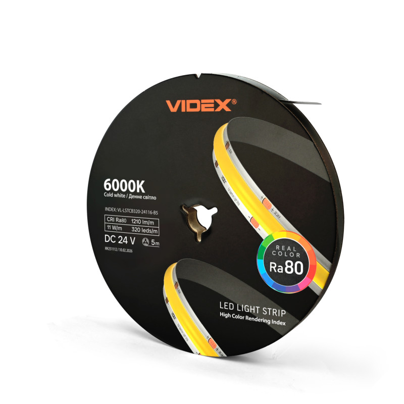 Светодиодная LED лента VIDEX COB DC24V 55W 5M 6000K Ra80 IP20 VL-LSTCB320-24116-B5)