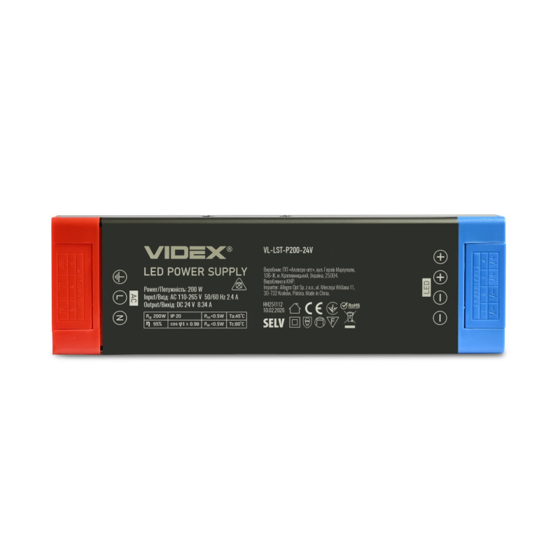 Блок питания для LED ленты VIDEX DC24V 8.34A 200W IP20 (VL-LST-P200-24V)