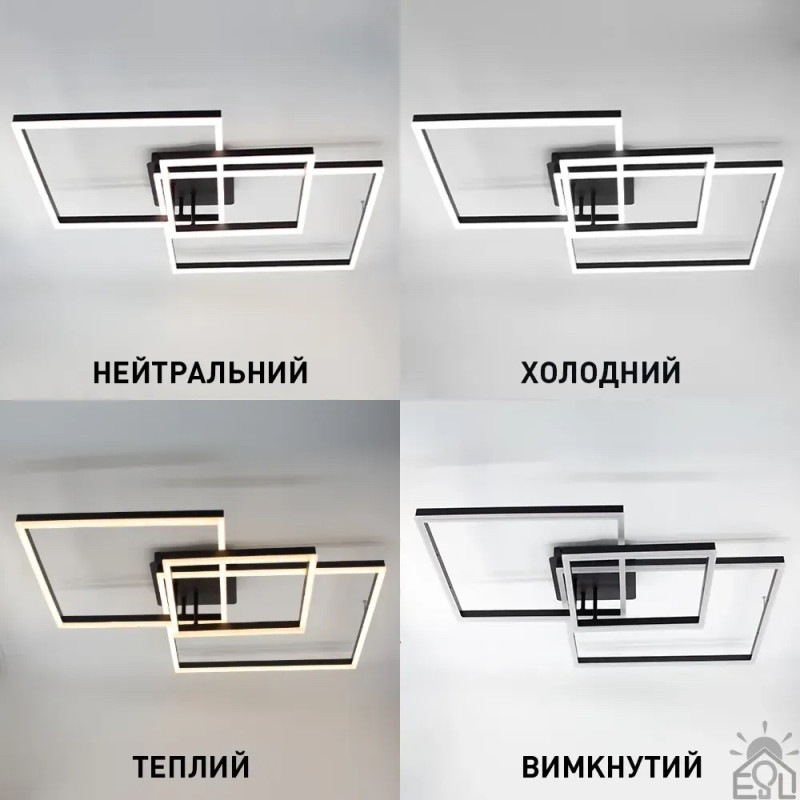 Керована світлодіодна люстра COCO 120W 3S-SMART-750x750x142-BLACK-220-IP20