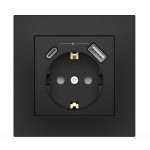 Розетка EL-BI VEGA черный мат 1-я с заземлением + 2USB (Type C+A) ( 510-014800-334 )